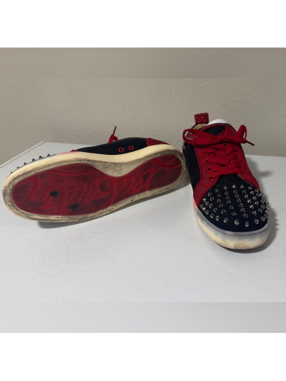 Christian Louboutin Black and Red Spiked Low-Top Sneakers - Picture 6 of 6